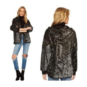 BlankNYC Black Silver Bomber Sequined Jacket Oversized XS New